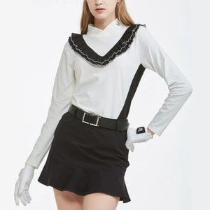 Nevermindall Golf Crinkle Layered Frill High Neck Top